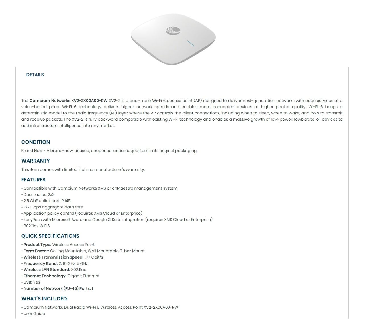 Cambium Networks Dual Radio WiFi 6 Wireless Access Point