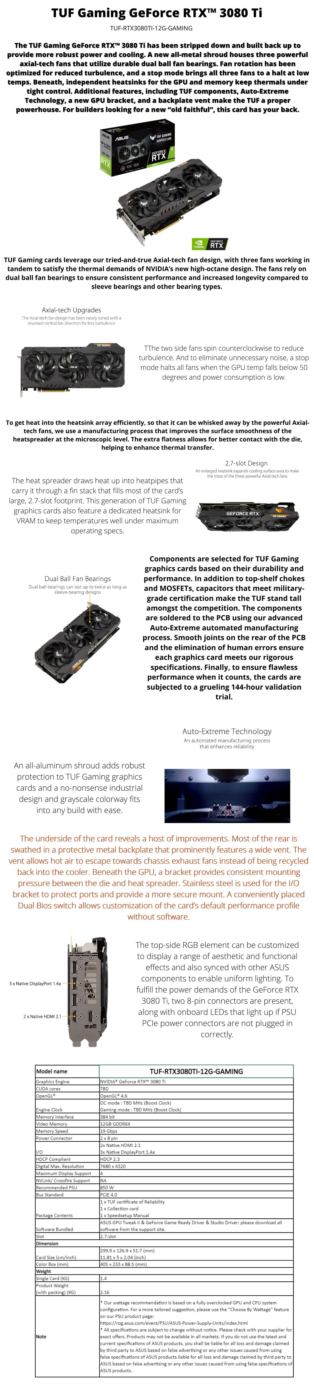 ASUS TUF Gaming GeForce RTX 3080 Ti 12G Graphics Card