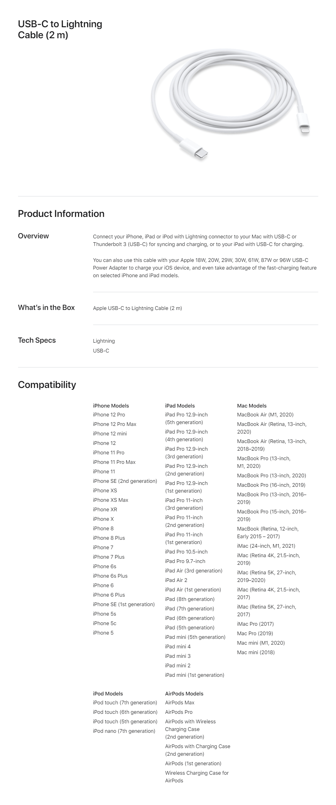 Apple USB-C to Lightning Cable 2m
