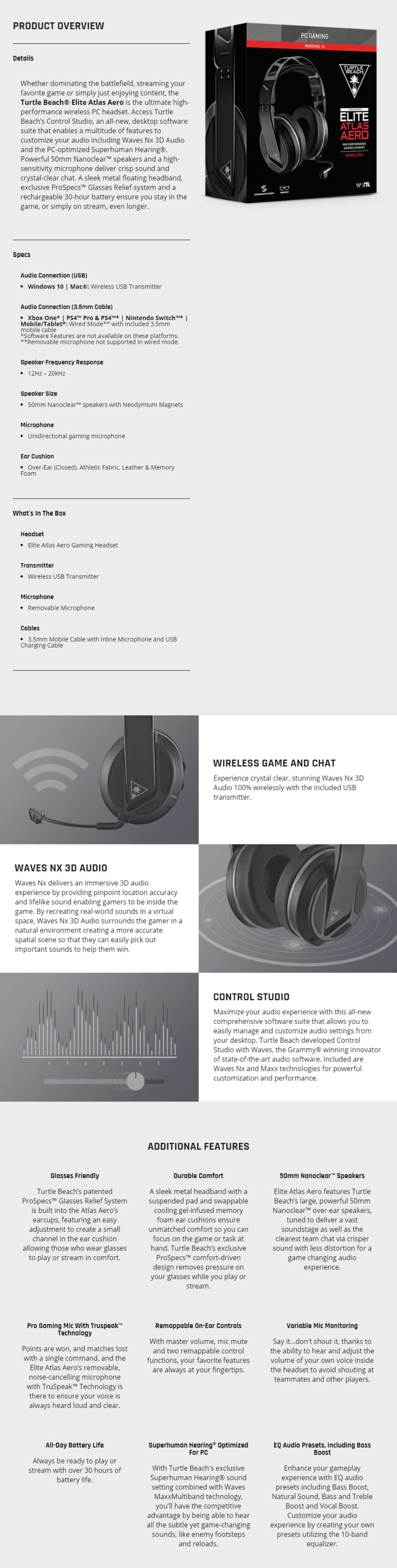 Turtle Beach Elite Atlas Aero Wireless Gaming PC Headset