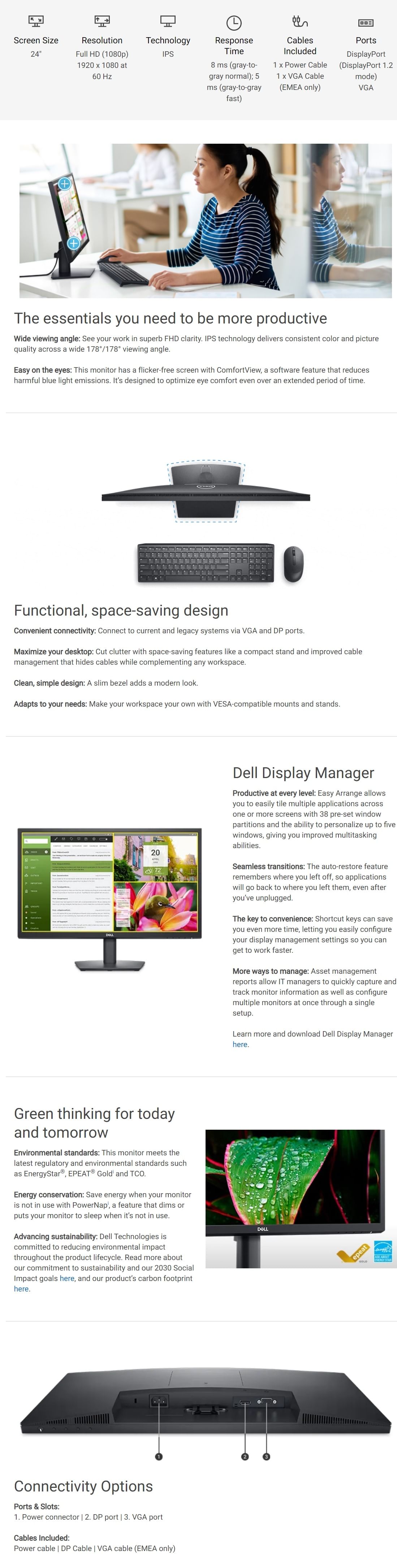 Dell E2422H 24" Full HD IPS Monitor