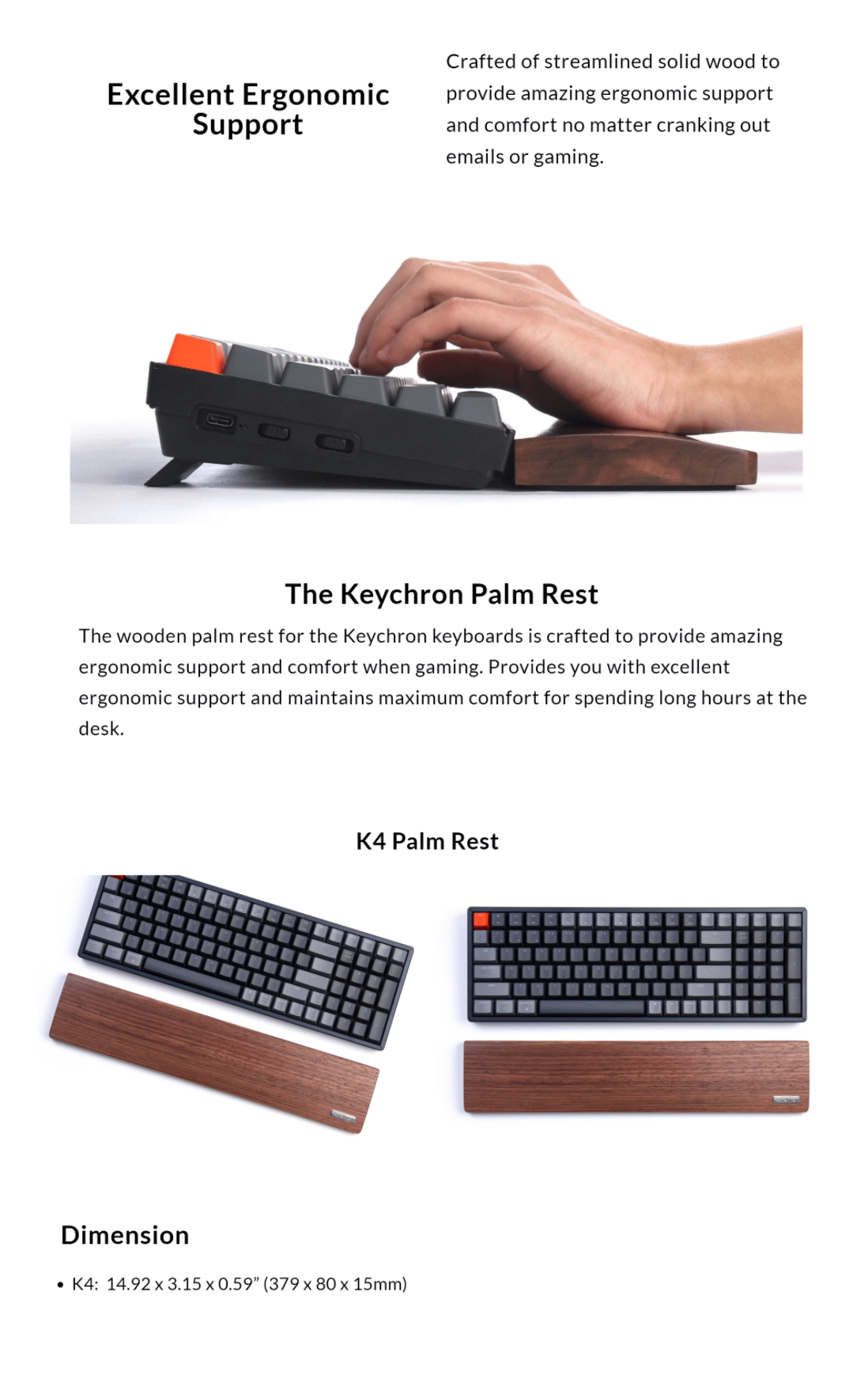Keychron Walnut Wood Palm Rest for K4 379 x 80 x 15mm PR2