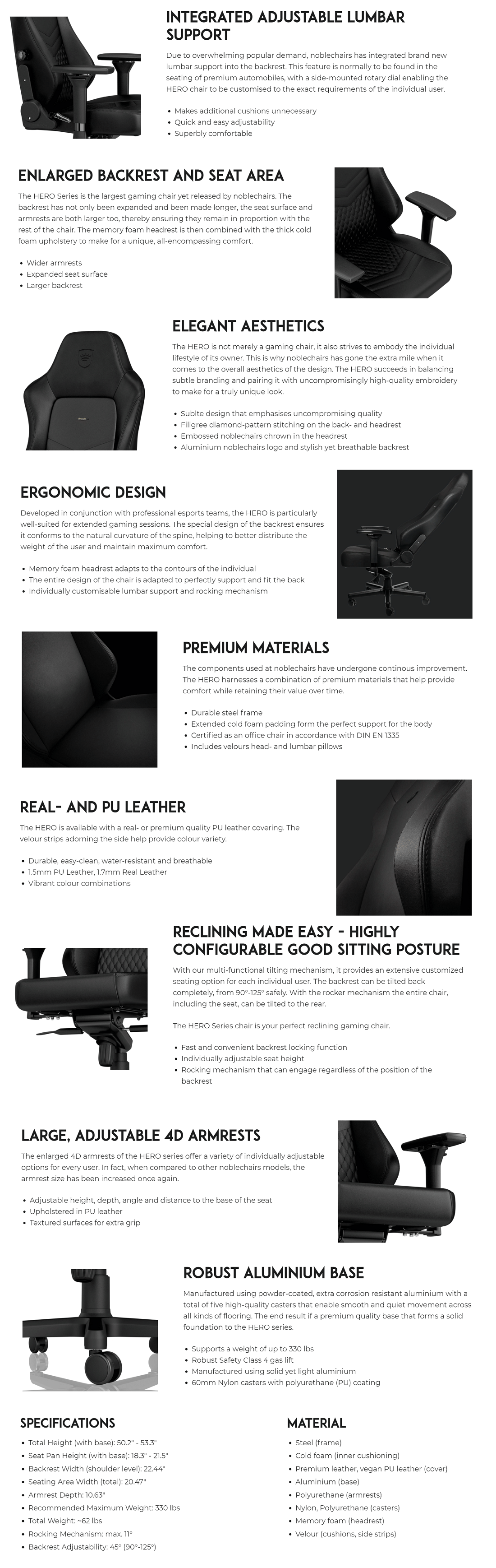 Noblechairs HERO Top Grain Leather Gaming Chair Black/Black