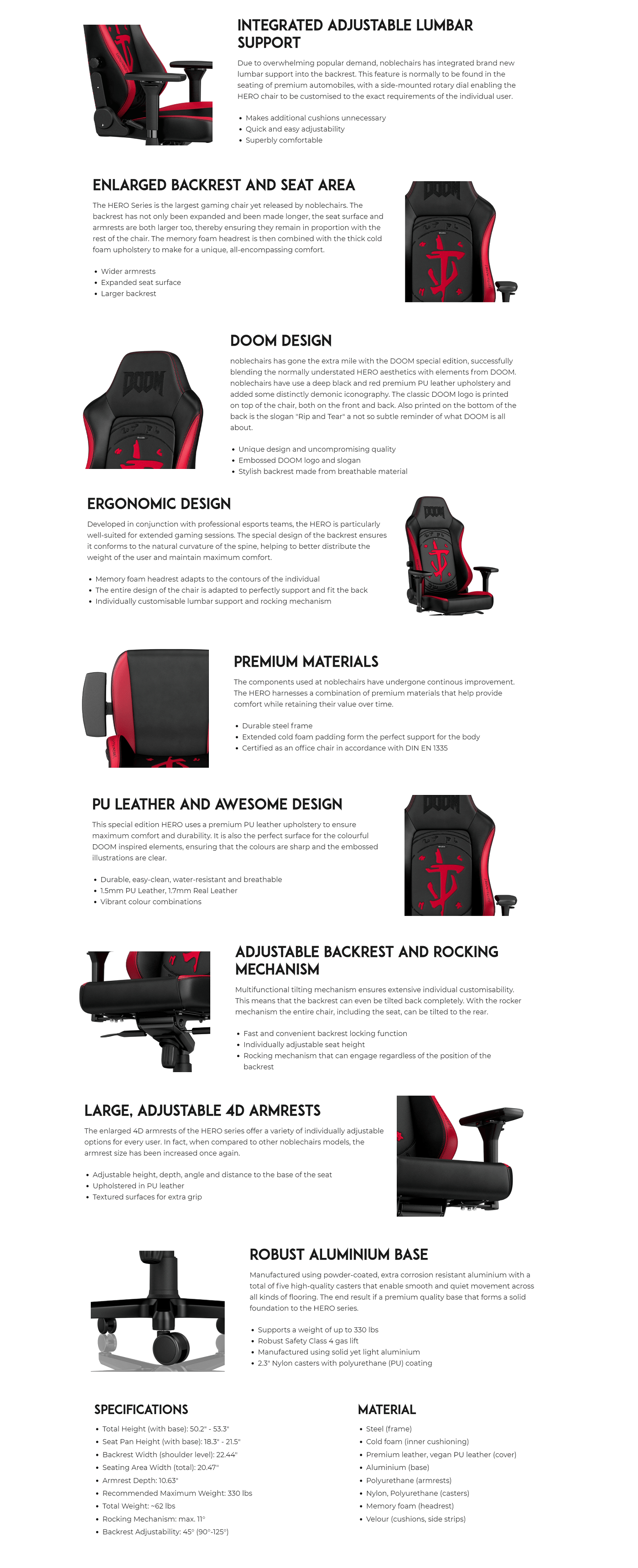 Noblechairs HERO PU Leather Gaming Chair Doom Edition