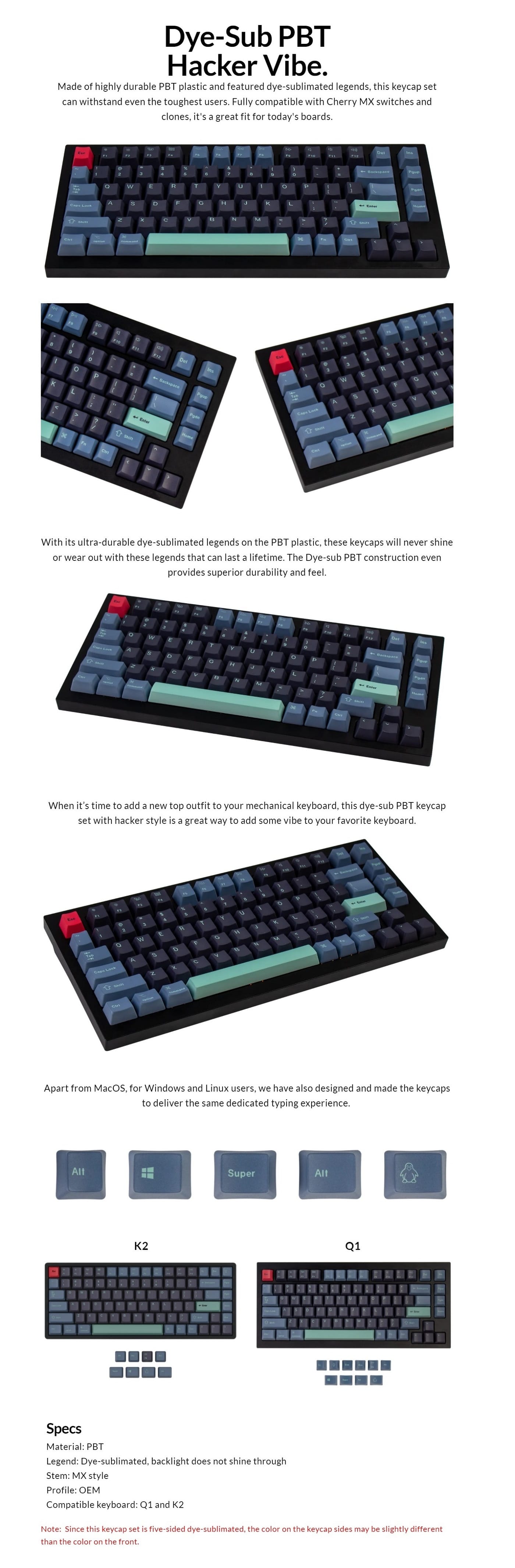 Keychron K2/Q1 Dye-Sub PBT Keycap Set Hacker
