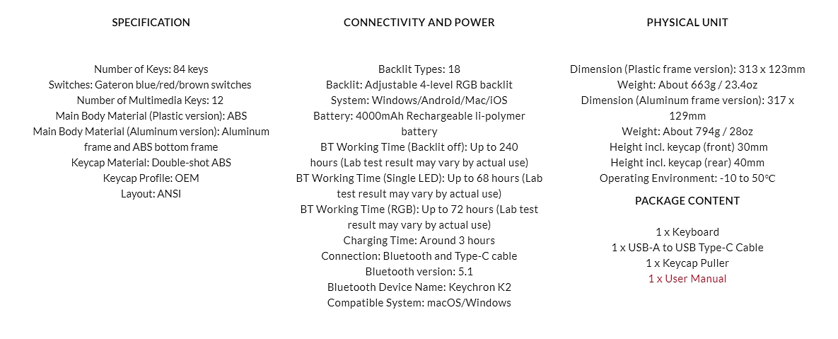 Keychron K2 v2 75% Bluetooth Wireless Hot-swappable RGB Backlit Aluminium Frame  84 Keys Mechanical Keyboard Gateron Brown Switch Mac Windows White Keycap K2 -C3H