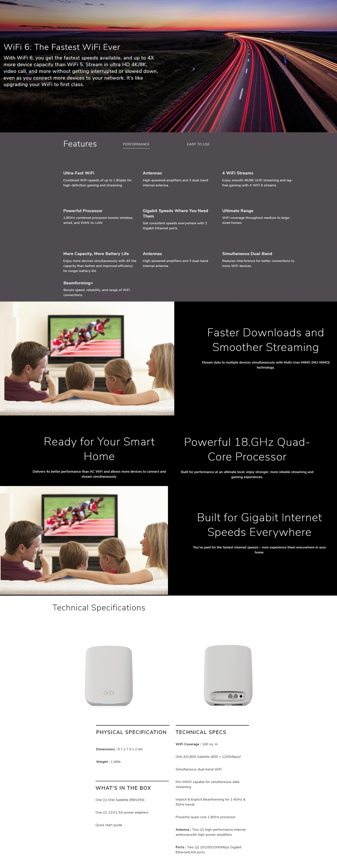 Netgear RBS350 Orbi AX1800 Wi-Fi6 Mesh Addon Satellite