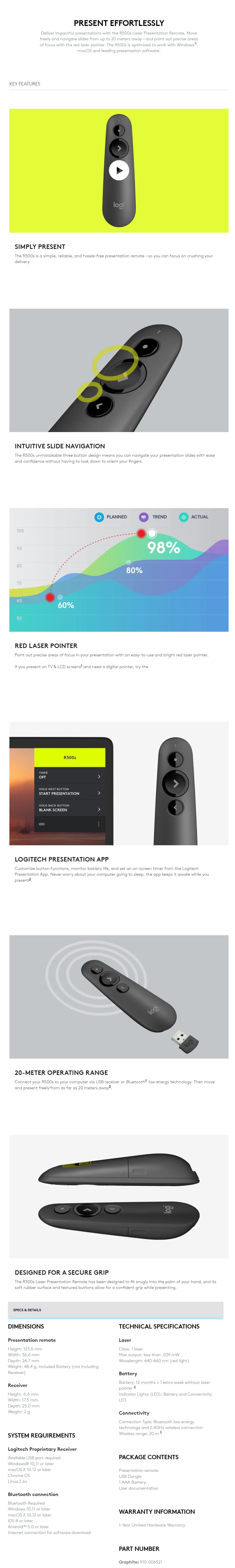 Logitech R500s Laser Presentation Remote Graphite