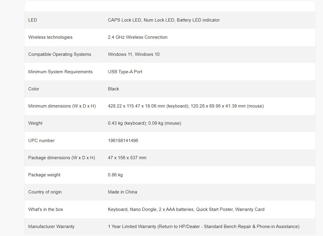 HP 655 Wireless Keyboard and Mouse Combo