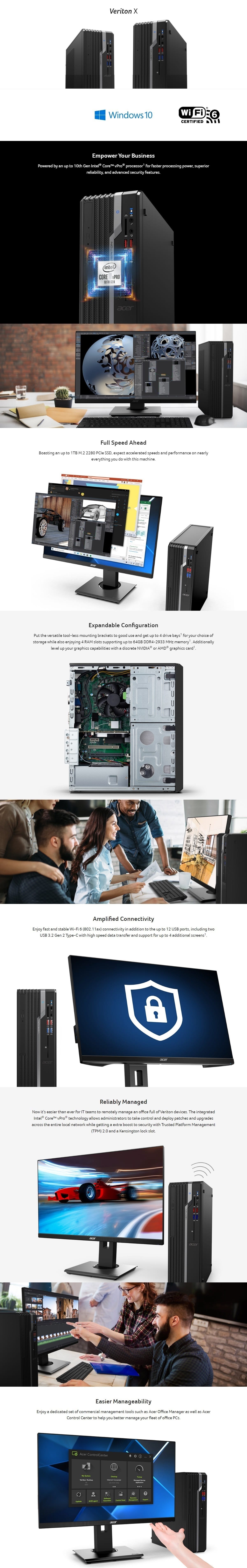 Acer Veriton X4670G Small Form Factor Desktop PC Intel Core i7-10700, 8GB  RAM, 256GB SSD, Windows 10 Pro