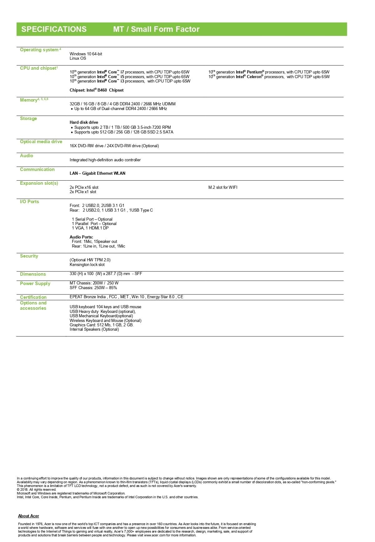 Acer Veriton X4670G Small Form Factor Desktop PC Intel Core i7 - Main Image