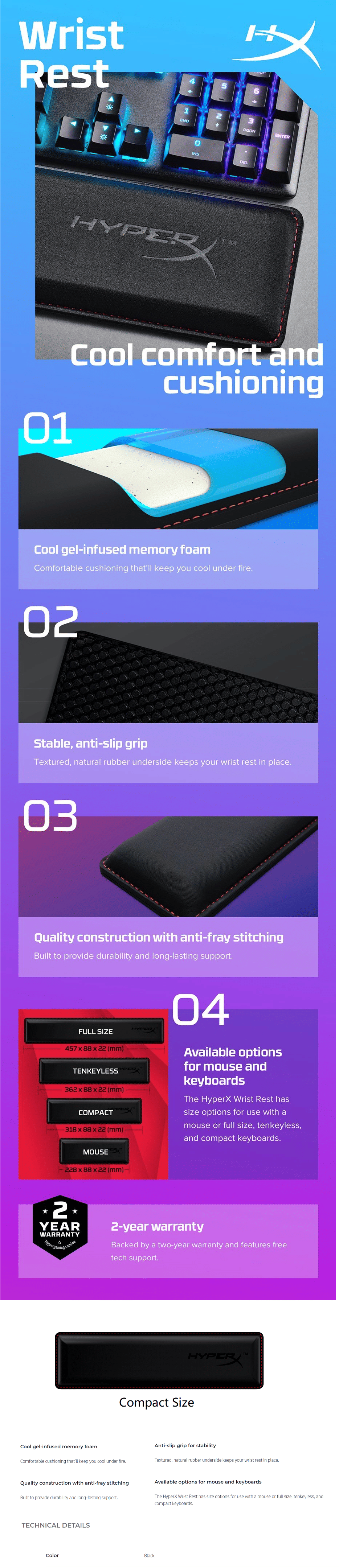 HP HyperX Keyboard Wrist Rest, Compact