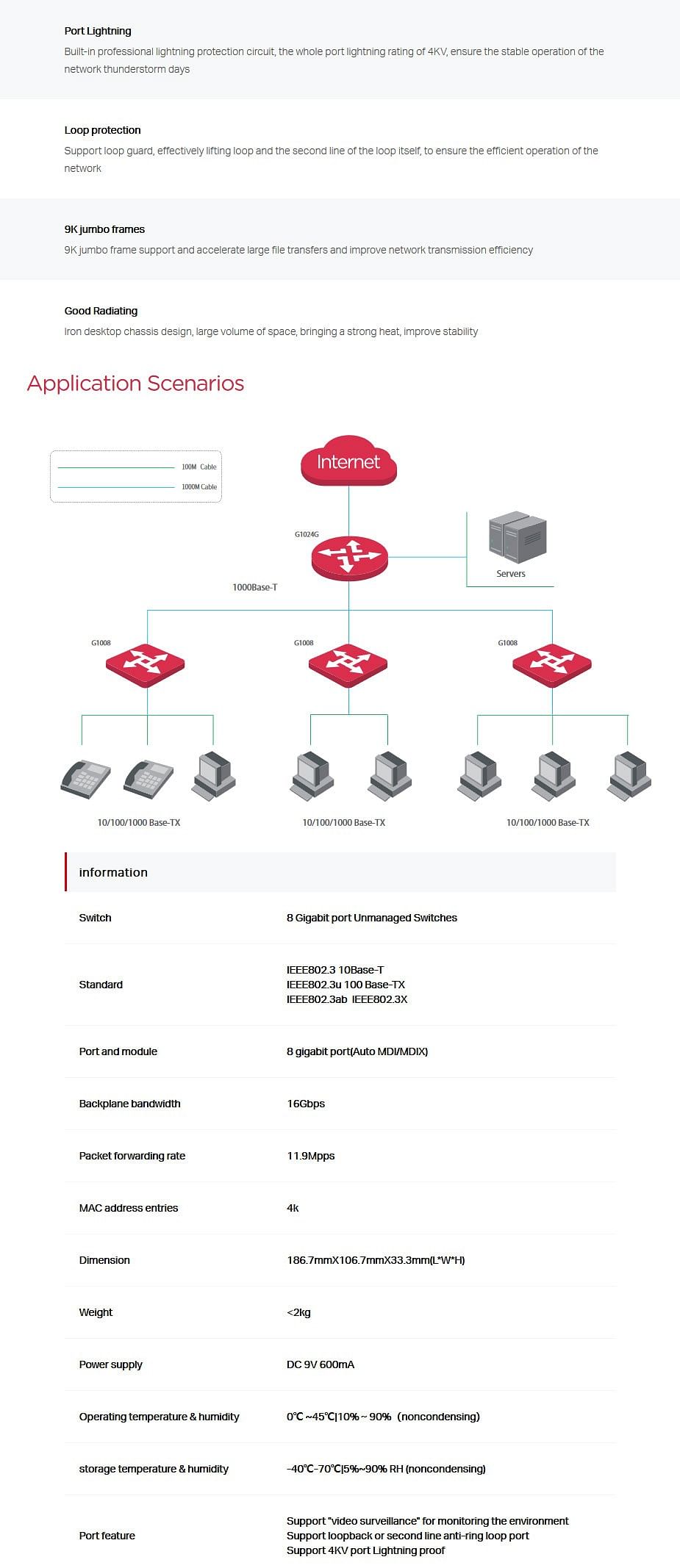 Switch Ethernet 8 ports G1008 IP-COM