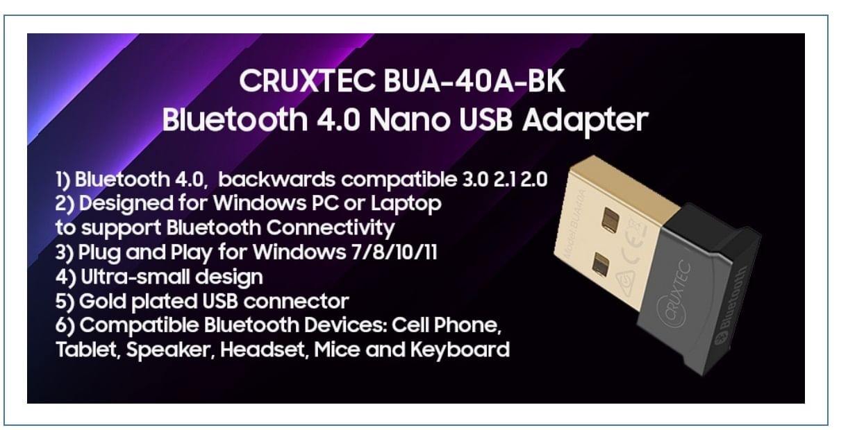 Cruxtec Bluetooth 4.0 Nano USB Adapter