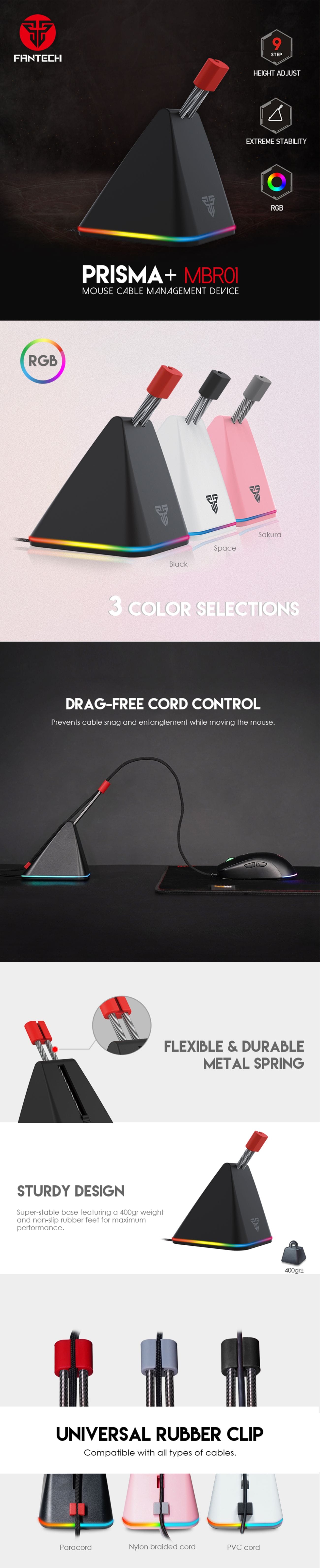 Fantech RGB Mouse Bungee Adjustable Spring Mice Cable Management Device ...