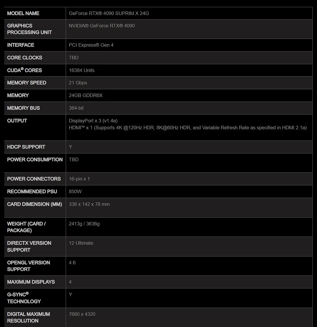 MSI GeForce RTX 4090 Suprim X 24G Graphics Card