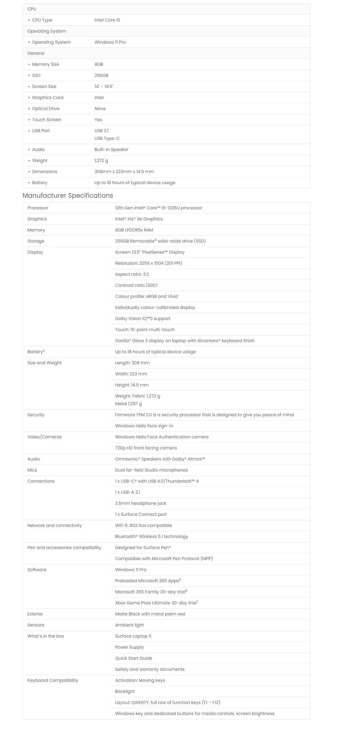 Microsoft Surface Laptop 5 13.5" Touchscreen Laptop i5-1235U, 8GB RAM