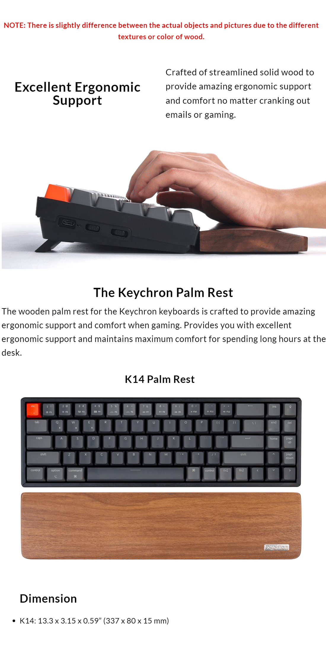 Keychron Walnut Wood Keyboard Palm Rest for K14 337 x 80 x 15 mm PR17