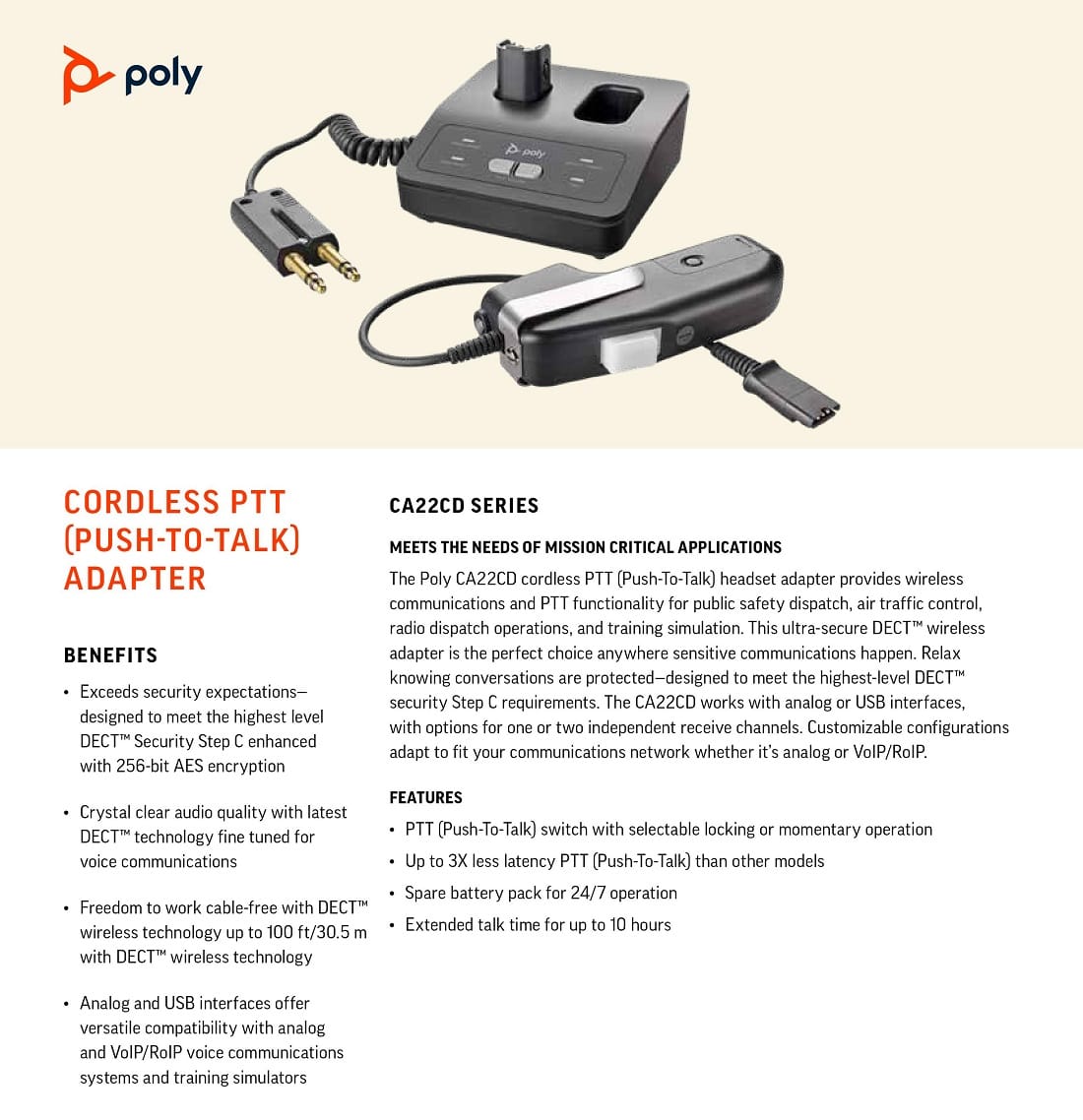 Poly Plantronics CA22CD-SC Cordless Push-To-Talk USB Adapter