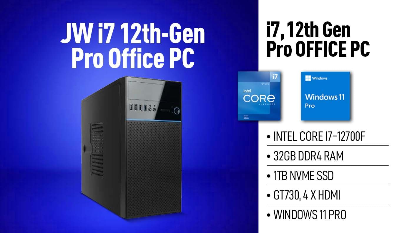 JW i7 12th Gen Pro Office PC (i712700F 1TB NVME SSD 32GB