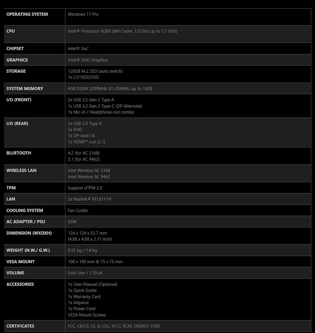 MSI Cubi N ADL 008AU Mini PC, Pentium N200, 4GB RAM, 128GB SSD, Windows ...