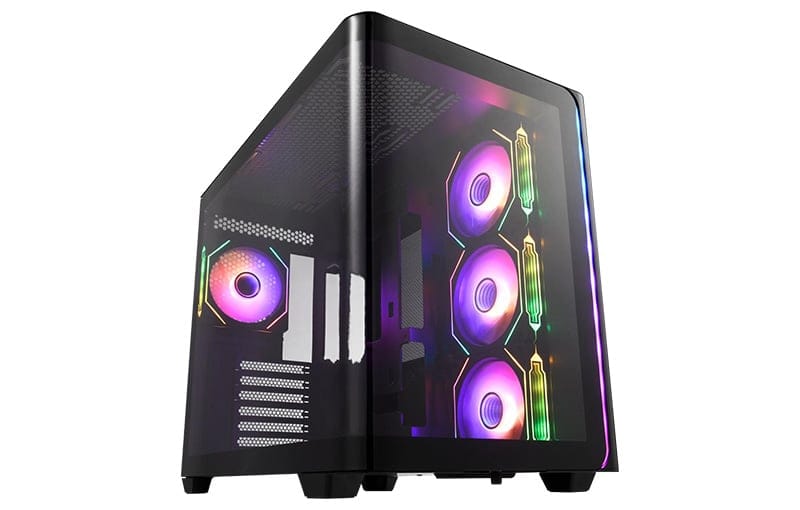 SP M580 Curved Glass Panoramic Sea View Mid-Tower ATX Gaming Computer Case - Black