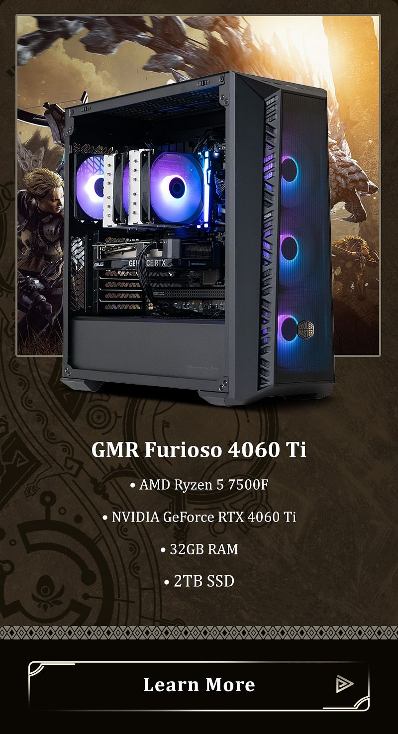 GMR Furioso 4060Ti Gaming PC - (Ryzen 5 7500F | 32GB DDR5 | RTX 4060Ti 8G | 2TB Gen4 SSD | 750W Gold | Windows 11 Home) Powered by ASUS
