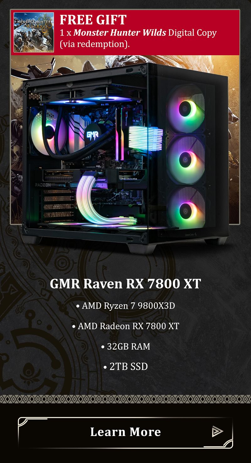 GMR Raven 7800 XT Gaming PC - (Ryzen 7 9800X3D | 32GB RAM | RX 7800 XT 16G | 2TB NVMe SSD | 750W | Windows 11)