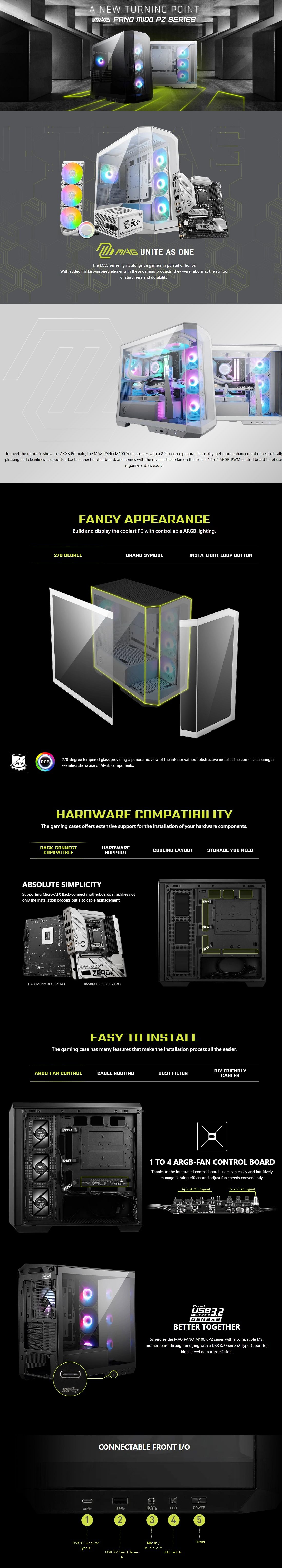 MSI MAG PANO M100R PZ Micro-ATX Gaming Case - White