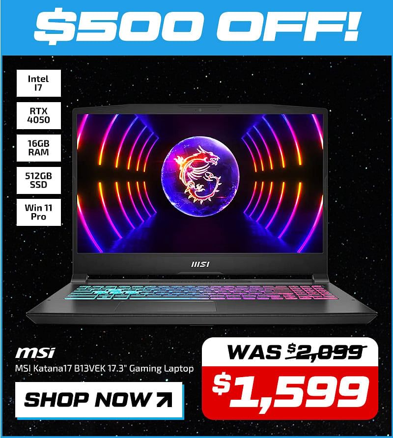 MSI Katana17 B13VEK 17.3" FHD Laptop, i7-13620H, 16GB RAM, 512GB SSD, RTX 4050, Windows 11 Pro