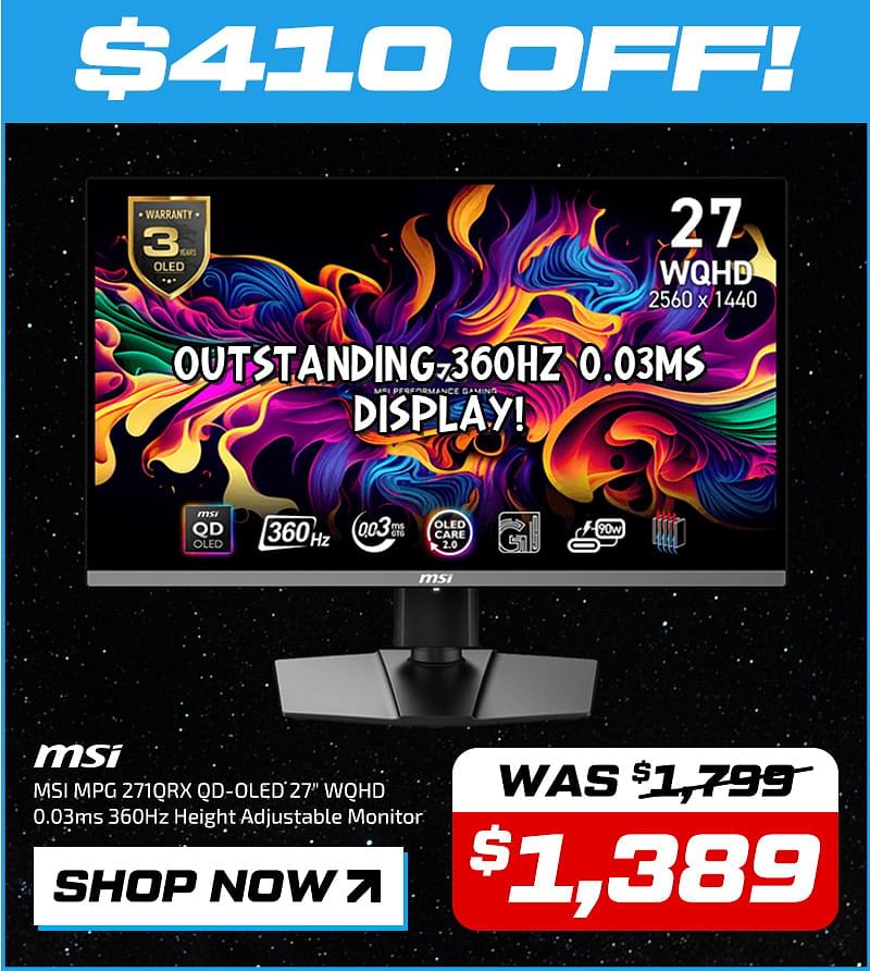 MSI MPG 271QRX QD-OLED 27" WQHD 0.03ms 360Hz Height Adjustable Monitor