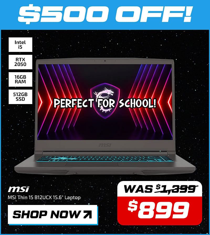 MSI Thin 15 B12UCX 15.6" FHD 144Hz IPS Laptop, i5-12450H, 16GB RAM, 512GB SSD, RTX 2050, Windows 11 Home