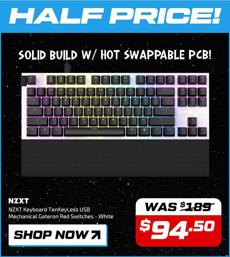 NZXT Keyboard TenKeyLess USB Mechanical Gateron Red Switches - White