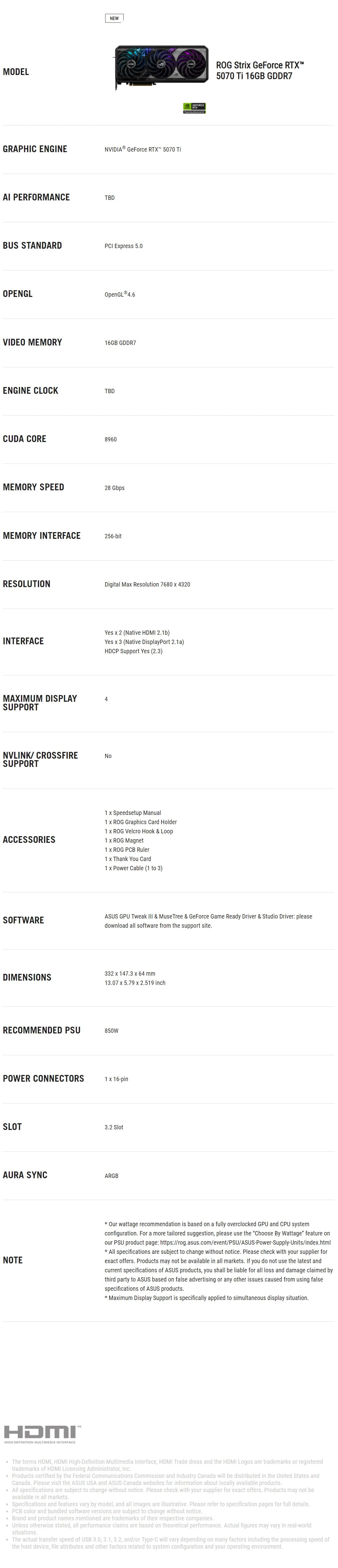 ASUS ROG Strix GeForce RTX 5070 Ti 16G Gaming Graphics Card - detail image