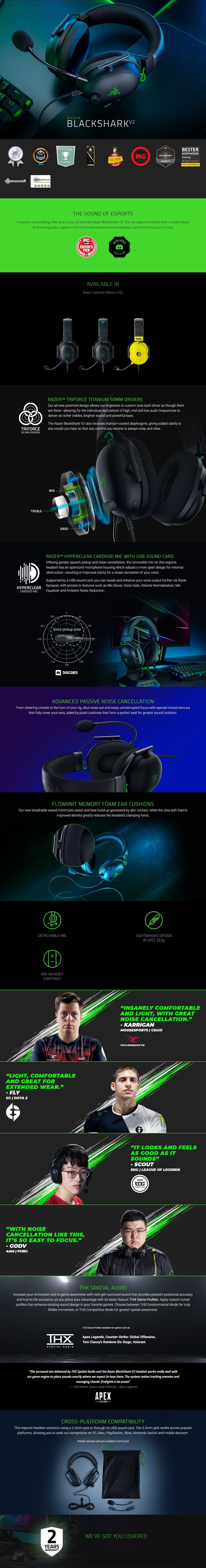 Razer BlackShark V2 Wred Headset USB Sound Card RZ04 03230100 R3M1